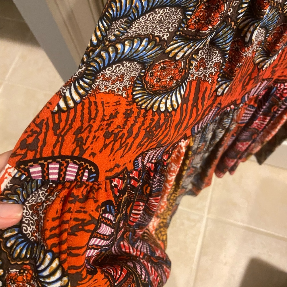Corey Lynn Calter in Anthropologie Midi Boho Dress with Red and Orange XSP boho - Picture 7 of 10